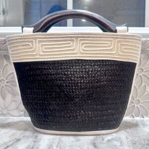 Wicker, Linen & Mahogany Purse